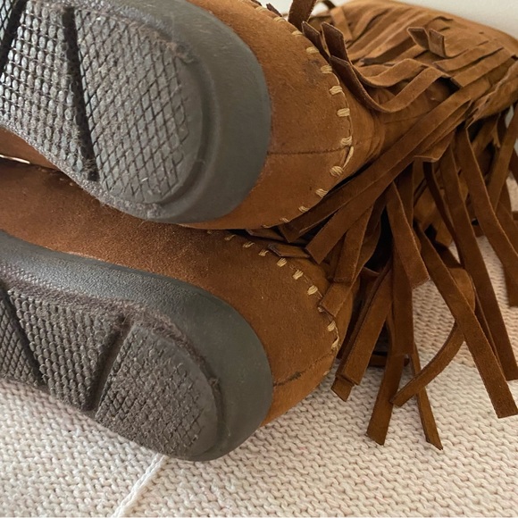 Corky's Mohawk fringe leather/suede boots brown/rust tan stitching mixed sz 6 - Picture 5 of 12